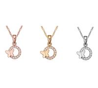 Charles William Women's Enrusted Round Circle Pendant with Butterfly Feature on Necklace in Silver | Size: 23 cm Charles William Silver 23 cm