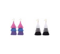 Charles William Women's Layered Coloured Tassel Drop Fashion Earrings in Purple | Size: 8 cm Charles William Purple 8 cm