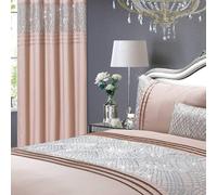 CHARLESTON Glitter Sequins Duvet Cover Set Bedding Range Blush Curtains: 66" width x 72" drop