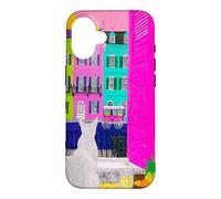 Charleston Pastel Homes Cat Balcony View Case for iPhone 16