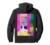 Charleston Pastel Homes Cat Balcony View Pullover Hoodie