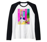 Charleston Pastel Homes Cat Balcony View Raglan Baseball Tee