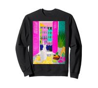 Charleston Pastel Homes Cat Balcony View Sweatshirt