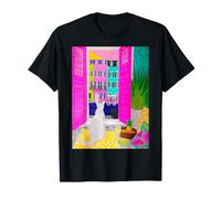 Charleston Pastel Homes Cat Balcony View T-Shirt