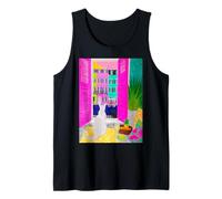 Charleston Pastel Homes Cat Balcony View Tank Top