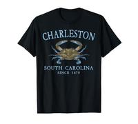 Charleston South Carolina Blue Crab Since 1670 Cyan Letters Value Graphic T-Shirt