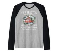 Charleston South Carolina Farm Fresh Christmas Trees White Raglan Baseball Tee