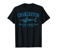 Charleston South Carolina Shark Fishing Arched Cyan Letters T-Shirt