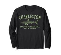 Charleston South Carolina Shark Fishing Arched Lime Letters Long Sleeve T-Shirt