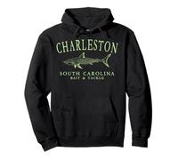 Charleston South Carolina Shark Fishing Arched Lime Letters Pullover Hoodie