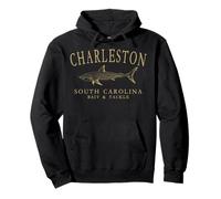 Charleston South Carolina Shark Fishing Arched Tan Letters Pullover Hoodie