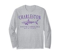 Charleston South Carolina Shark Fishing Retro Purple Letters Long Sleeve T-Shirt