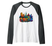 Charleston (South Carolina) Skyline Souvenir - Graffiti Raglan Baseball Tee