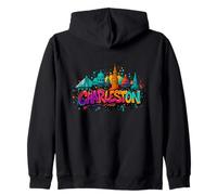 Charleston, South Carolina Skyline Souvenir - Graffiti Zip Hoodie