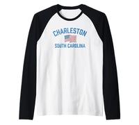 Charleston South Carolina USA Flag Vintage Athletic Raglan Baseball Tee