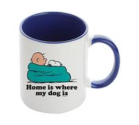 Charlie Brown Home is Where My Dog is, Cartoon Gift, Birthday, Gift for Boy, Girl, Coffee, Tea Mug 11oz Inside Coloured Ceramic Mug. (Navy Blue)