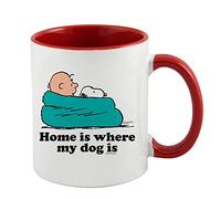 Charlie Brown Home is Where My Dog is, Cartoon Gift, Birthday, Gift for Boy, Girl, Coffee, Tea Mug 11oz Inside Coloured Ceramic Mug. (Red)