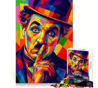 Charlie Chaplin Colorful Pop Art Portrait 1000 Piece Jigsaw Puzzle for Adults Brain Stimulation Peaceful Hobby Premium Cut Birthday Present (50x75cm)