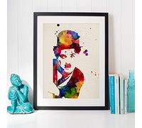 Charlie Chaplin naCnic poster with watercolor design. Mix of watercolor style sheets for interior decoration. A4 size with frame