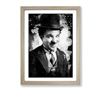 Charlie Chaplin No.1 Modern Cb Framed Print | A3 Oak Framed Wall Art | Ready to Hang | Modern Nature Picture | Living Room Bedroom Lounge Office