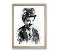 Charlie Chaplin No.1 V3 Modern Framed Print | A2 Oak Framed Wall Art | Ready to Hang | Modern Nature Picture | Living Room Bedroom Lounge Office