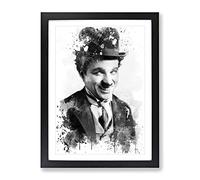 Charlie Chaplin No.1 V3 Modern Framed Print | A3 Black Framed Wall Art | Ready to Hang | Modern Nature Picture | Living Room Bedroom Lounge Office