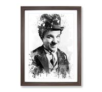 Charlie Chaplin No.1 V3 Modern Framed Print | A3 Walnut Framed Wall Art | Ready to Hang | Modern Nature Picture | Living Room Bedroom Lounge Office