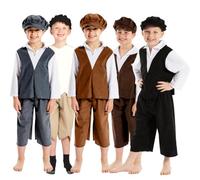 Charlie Crow Archie Victorian Boy Costume for Kids 7-9 Years. Grey & White.