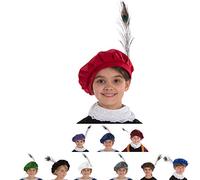 Charlie Crow Tudor Hat costume accessory for kids | Five Colours | One Size 3-12 Years (RED)