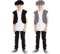 Charlie Crow Victorian Edwardian Urchin costume for kids, two-piece Flat Cap & Waistcoat set. Fits children 3-8 years old. Grey.