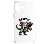 Charlie Dabbing Astronaut on a Dinosaur Cartoon Case for iPhone 16 Plus