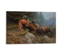 Charlie Dye Painter's Artwork Cowboy on Horse Fighting A Grizzly Bear Posters Room Aesthetic Print Art Wall Canvas Modern Bedroom Decor 16x24inch(40x60cm)