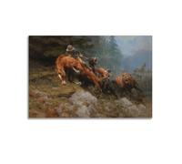 Charlie Dye Painter's Artwork Cowboy on Horse Fighting A Grizzly Bear Posters Wall Art Canvas Prints Hanging Picture Home Decors Idea 24x36inch(60x90cm)