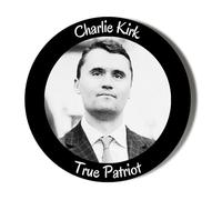 Charlie Kirk A True Patriot - Black Background - 10 x 49mm Stickers