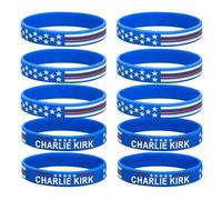 Charlie Kirk Bracelet, 2025 New Charlie Kirk Bracelet, True Patriot Pray Justice Hero Freedom Merch Usa Rubber Bracelets Silicone Wristbands Bracelets For Men&Women (Blue, 30)