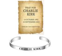 Charlie Kirk Bracelet, Gift Card Memorial Merch Turning Point Patriot Pray Freedom Stainless Steel Bracelets for Women Man USA Jewelry, One Size, Stainless Steel, no gemstone