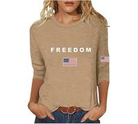 Charlie Kirk Freedom Shirt Turning Point USA Shirts Womens Fashion Loose Casual 3/4 Sleeves Blouse Round Neck Casual Tops (UK, Alpha, S, Regular, Regular, Khaki)