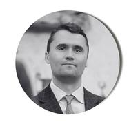 CHARLIE KIRK - ICONIC BLACK AND WHITE HEAD PICTURE - 58mm Large Badge