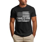 Charlie Kirk Shirt with Distressed USA Flag Memorial Charlie Mens T Shirt White
