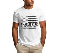 Charlie Kirk Shirt with Distressed USA Flag Memorial Charlie Mens T Shirt White