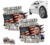 Charlie Kirk Sticker Silenced But Not Forgotten Decal, You Can’t Kill Ideas Patriotic Memorial Sticker, Waterproof Vinyl Stickers for Car Bumper Door Window, Laptop, Any Smooth Surface