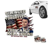 Charlie Kirk Sticker Silenced But Not Forgotten Tribute Decal - You Can’t Kill Ideas Patriotic Memorial Stickers