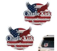 Charlie Kirk Tribute Sticker, 5" Patriotic Die-Cut Vinyl Decal for Laptop, Tumbler - Courage, Conviction, Country (2pcs)