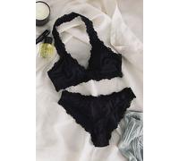 Charlie Lace Microfiber Halter Bralette by Intimately at Free People in Black, Size: XL - female