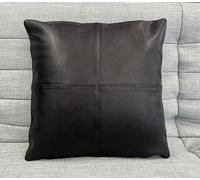 Charlie LONDON 2 x Genuine 100% Black Leather Sofa Cushion Covers Home Decor - Handmade Cowhide Pillow Cases for Sofas (2, Leather Black)