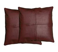 Charlie LONDON 2 x Genuine 100% Vintage Leather Sofa Cushion Covers Home Decor - Handmade Cowhide Pillow Cases for Sofas, (2, Leather Red Wine)