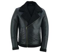 Charlie LONDON Aviator Sheepskin Leather Jacket Mens - Biker Style Motorcycle Winter Jackets for Men with Smart Casual Look, Bomber & Real Leather Jackets (UK, Alpha, 3XL, Regular, Regular, Black)