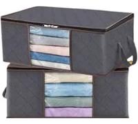 Charlie LONDON Large Foldable Bedding Storage Bag-Quilt Clothes Organizer With PVC Window Three-Dimensional Fabric Storage Box Eco Friendly Folding Storage Bin Grey Large Capacity-60L & 90L