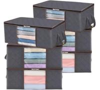 Charlie LONDON Large Foldable Bedding Storage Bag-Quilt Clothes Organizer With PVC Window Three-Dimensional Fabric Storage Box Eco Friendly Folding Storage Bin Grey Large Capacity-60L & 90L