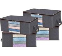 Charlie LONDON Large Foldable Bedding Storage Bag-Quilt Clothes Organizer With PVC Window Three-Dimensional Fabric Storage Box Eco Friendly Folding Storage Bin Grey Large Capacity-60L & 90L